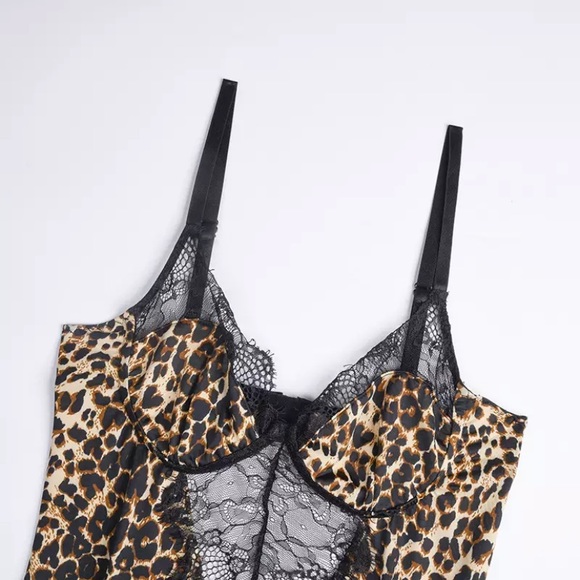 Sexy Leopard Lace Lingerie Animal Print Bodysuit - Picture 5 of 9